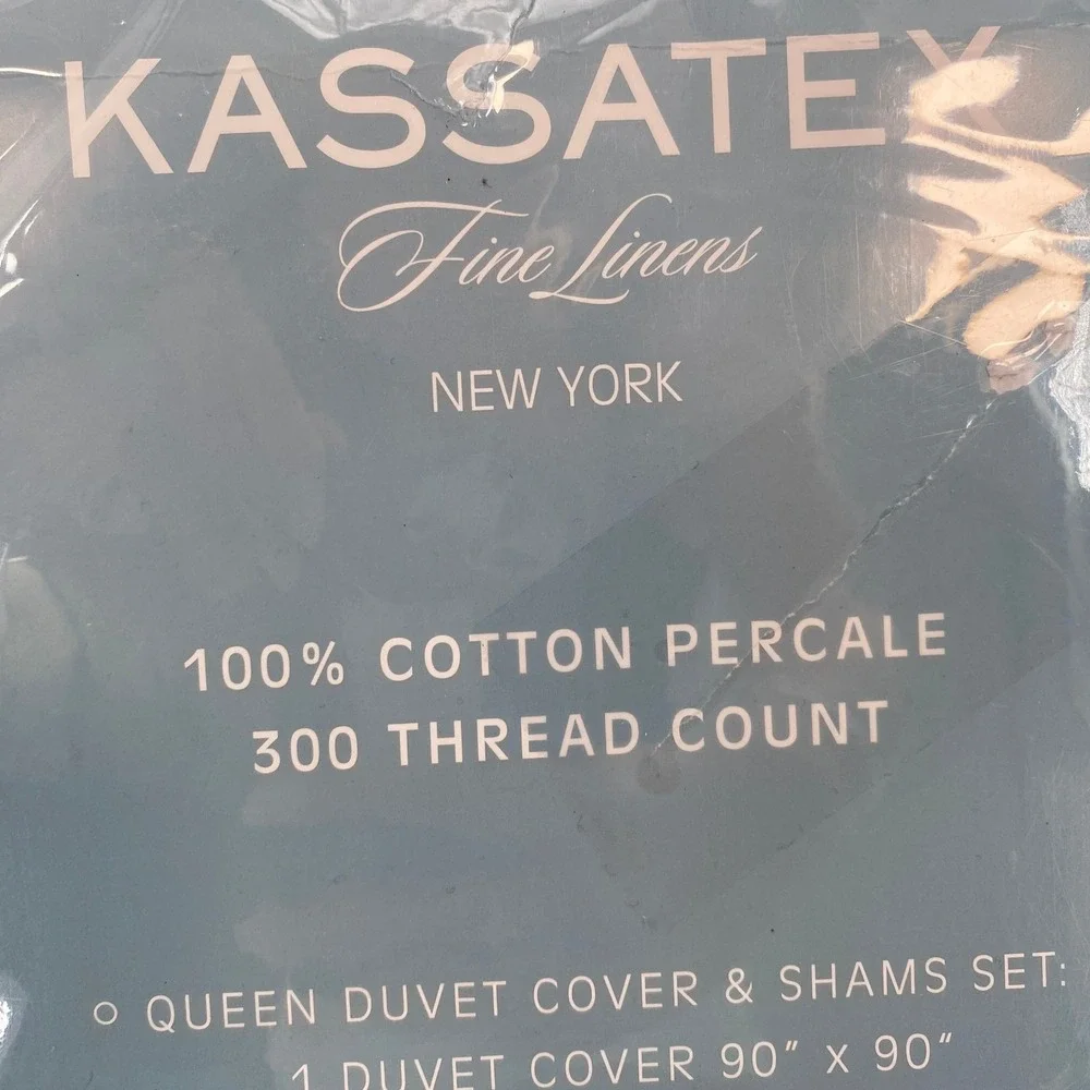 Kassatex Duvet Cover Set KING White Blue Floral Cotton Percale 300TC Hydrangea
